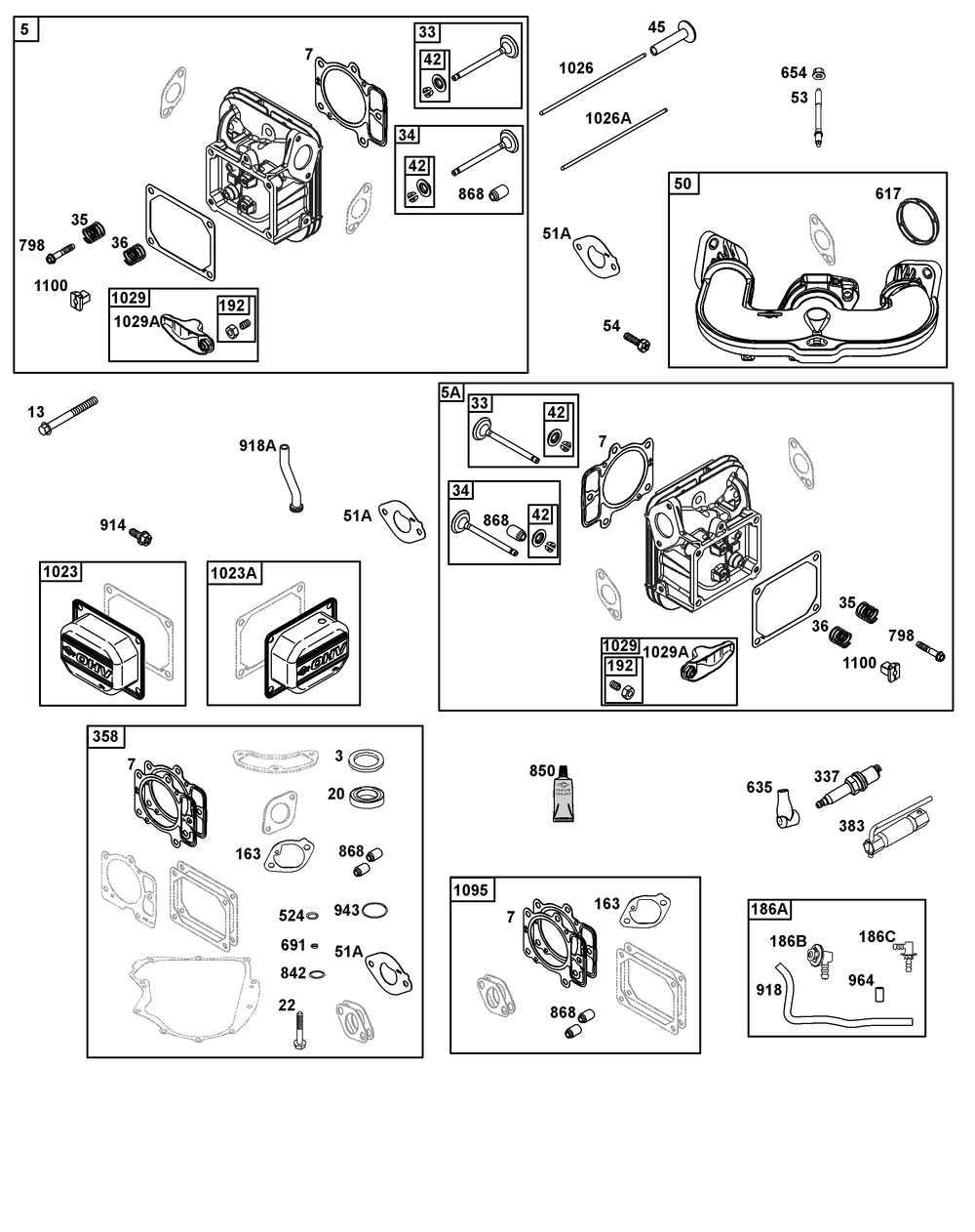 Cylinder Head Group Diagram and Parts List for 40N777-0021-B5 400000 - 699999 Briggs and Stratton Engine